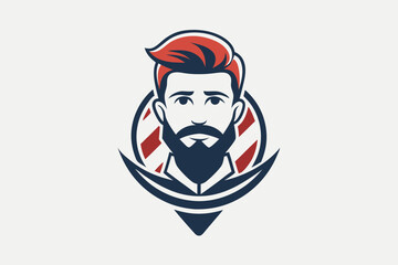 Stylish Barber Shop Logo Design with Bearded Man and Red Hair