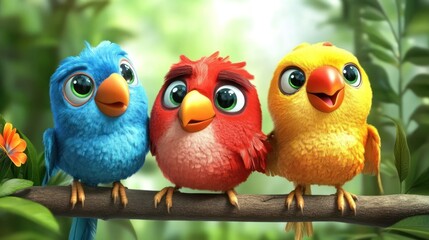 Cute birds perched on a branch