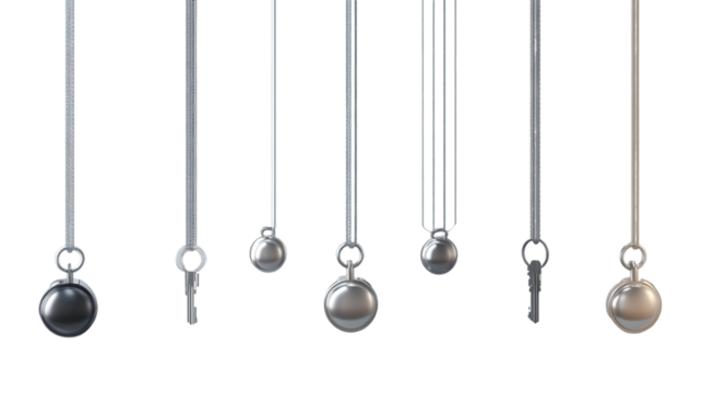 Newtons Cradle in Motion Metal Balls and Keys Displaying Physics Principles for Educational a