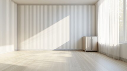Fototapeta premium Empty Room with Striped Wallpaper and Sunlight