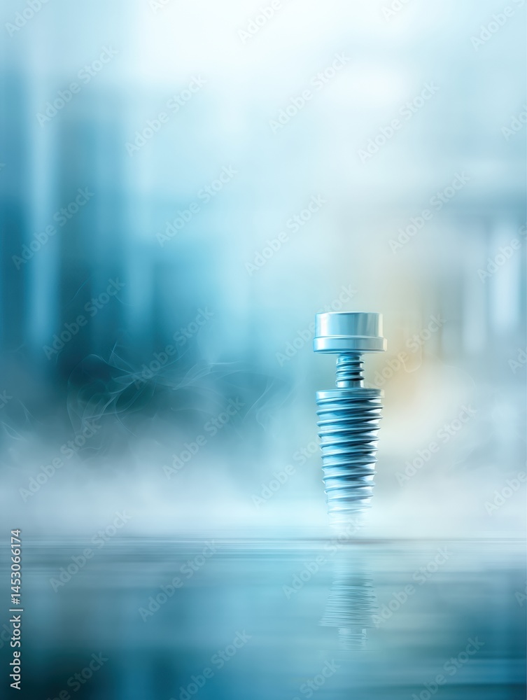 Poster Floating Abstract Implant in a Blue Foggy Environment With Soft Reflections Creating a Serene Atmosphere Generative AI