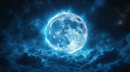 A captivating astrological alignment chart showcases celestial bodies with a bright full moon illuminating the night sky. The stunning cosmic event highlights the beauty of astrology