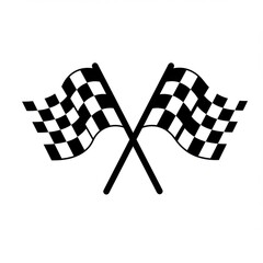 Two checkered flags crossed on white background