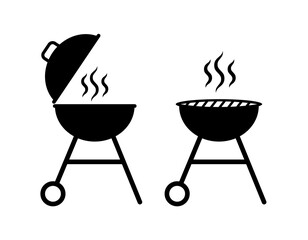 Grill bbq icon vector pictogram fire symbol. Grill barbecue roaster party smoke cook logo icon