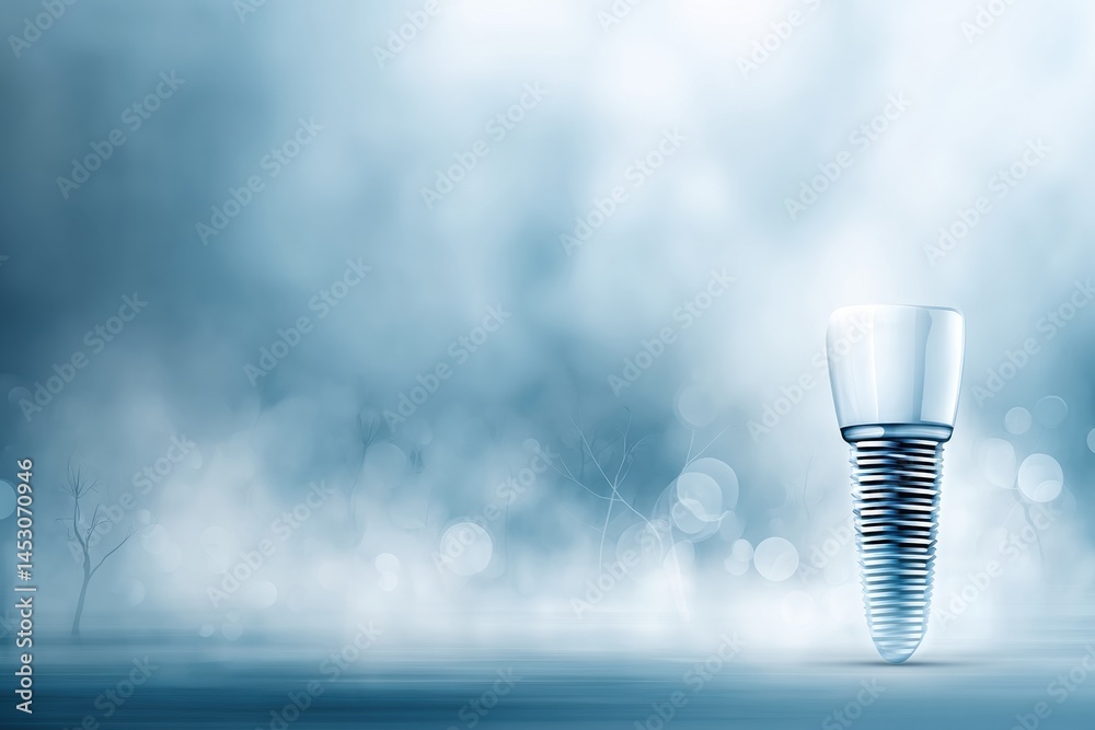 Poster abstract dental implant amidst a serene blue fog creating an ethereal atmosphere generative ai