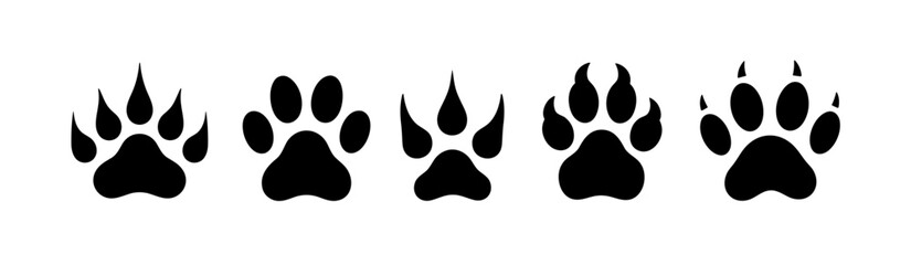 Dog or cat paw print icon. Bear vector paw lion footprint animal silhouette. Panther foot tiger pattern shape mark icon © kolonko