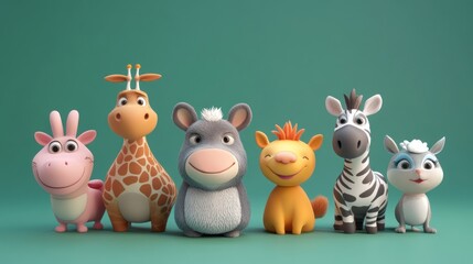 Cute cartoon animals in a row (26)