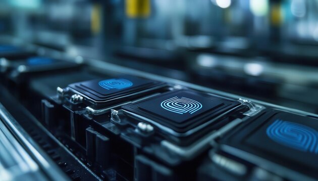 A closeup of RFID tags being used for tracking inventory, RFID Technology, Modern and efficient