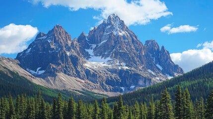 Fototapeta premium Majestic mountain range under a vibrant blue sky.