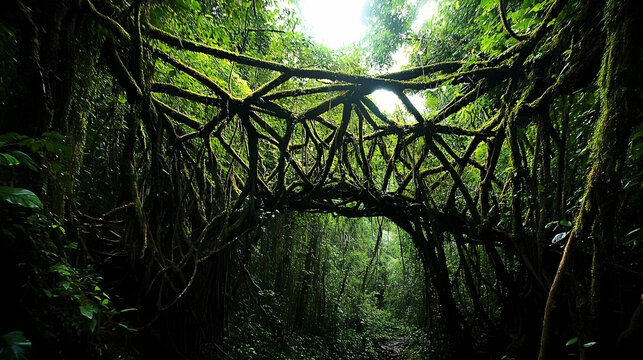 Mystical Living Root Bridge: A testament to natural engineering in a rainforest