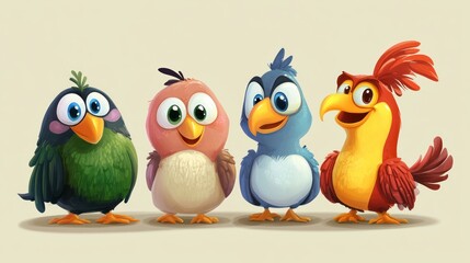 Fototapeta premium Cute cartoon birds in a row (1)
