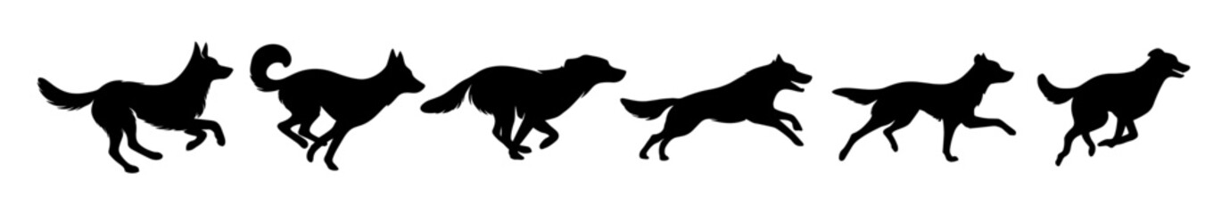 Dog run silhouette icon logo jump vector puppy animal. Run dog sport jump german shepherd black icon.