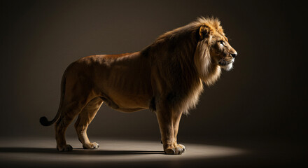 Obraz premium Majestic Lion Standing in a Dramatic Spotlight