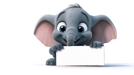 Cute cartoon elephant holding blank sign (8)