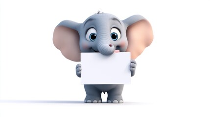 Cute cartoon elephant holding blank sign (17)