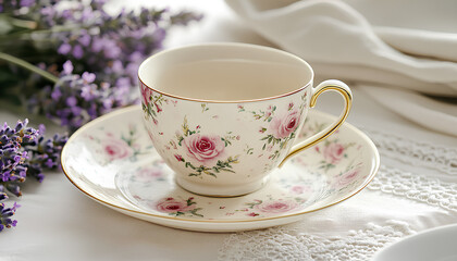 Fototapeta premium Traditional English afternoon tea at the manor, teatime scenes with floral porcelain, sweet treats, and romantic settings in country manor lounges and garden rooms, evoking gentle