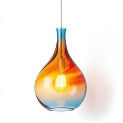 Hanging glass lamp with orange and blue colors isolated on white background