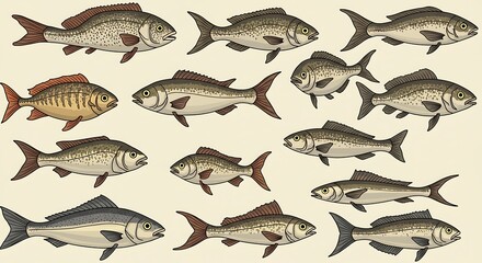 Vintage Fish Illustration: Detailed Aquatic Life Drawing AI Generated