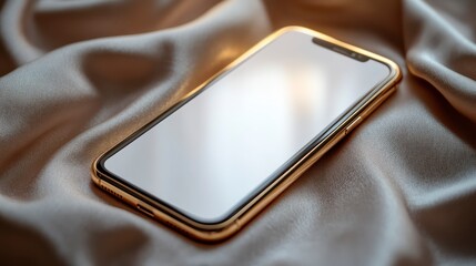 Modern Smartphone on Soft Fabric Background CloseUp View of Sleek Design and Screen Display