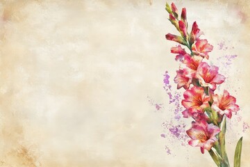 Pastel floral design on aged paper backdrop.