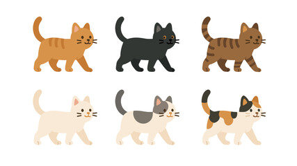 Vector cat cartoon character animal set. Kitten cute pet different collection cartoon icon isolated cat