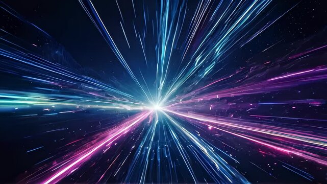 Colorful Light Rays Converging to Center Point