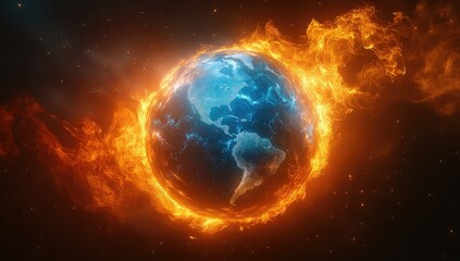 Fototapeta premium Burning Earth with Climate Change.