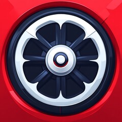 A Red Car Wheel Displayed Against a Red Car Body