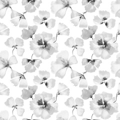 Monochrome Floral Seamless Pattern, Delicate Flower Repeat in Grayscale, Sunny Floral Print in Black and White, Watercolour Floral Design in Mono, Perfect for Fabric, Wrapping Paper, Wallpaper