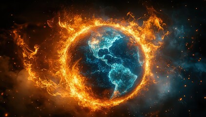 Obraz premium Burning Planet with Global Warming, and Fire.