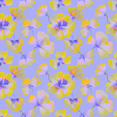 Obraz premium Watercolor Seamless Yellow and Purple Blooms: Artistic Floral Design for Stylish Fabrics, Inviting Home Decor and Delicate Stationery