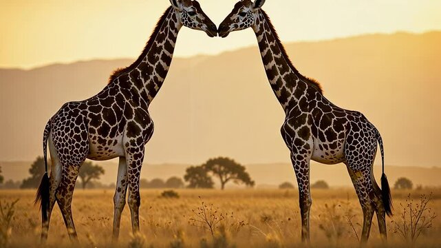 Giraffe in habitat Africa. African savannah. Long neck. AI Generative