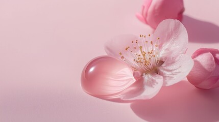 Delicate pink flower and a heart-shaped drop.