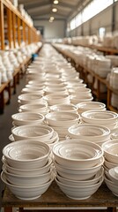 Stacks of plates in a factory or warehouse setting