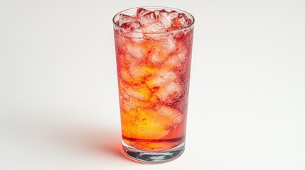 Red fizzy drink with ice in a glass