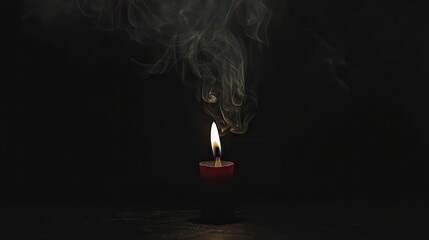 Single burning candle surrounded by ominous smoke.