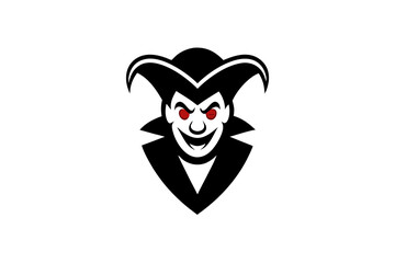 Fototapeta premium Evil Jester Mascot Logo: A menacing jester is depicted with sharp, unsettling features and an unsettling, sinister grin, radiating dark and cunning energy.