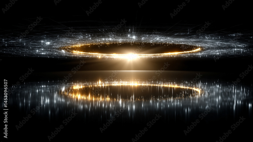 Poster abstract digital background featuring a glowing circular interface with intricate patterns, represen