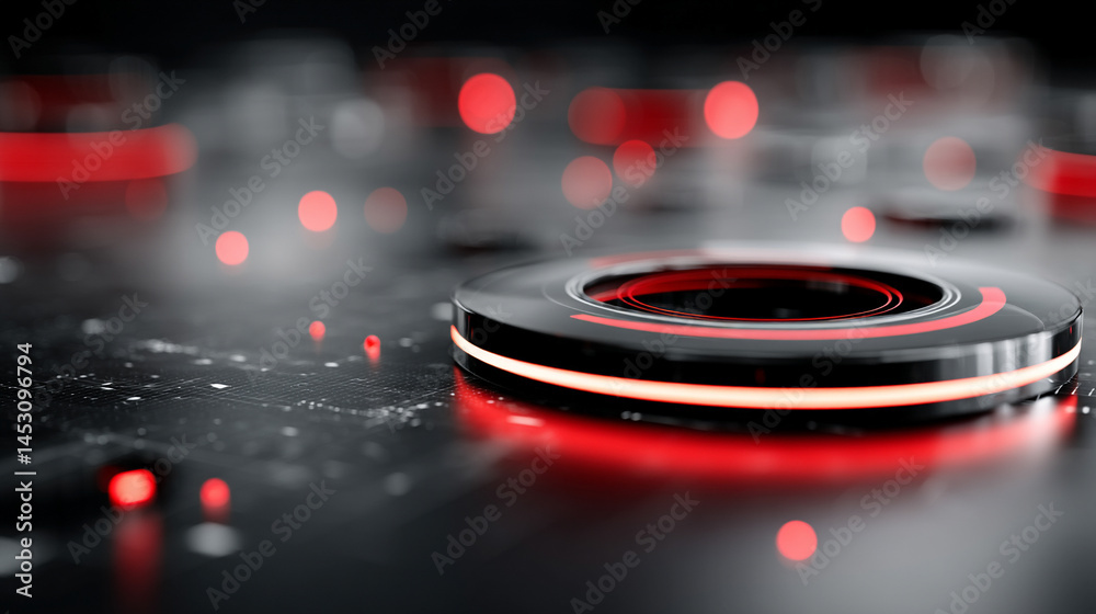 Poster abstract digital background featuring a glowing circular interface with intricate patterns, represen