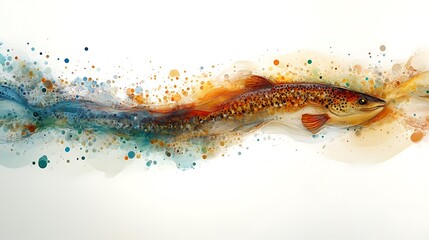 A Watercolor Painting Depicts A Spotted Brown Fish Swimming