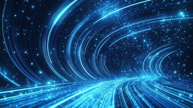 Abstract Blue Swirling Light Trails in Space