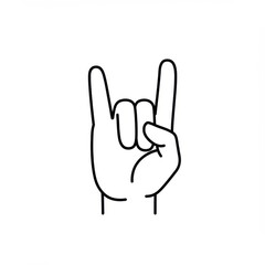 Rock and roll hand gesture line art on white background