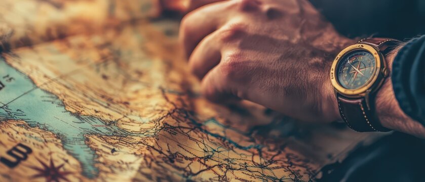 Exploring a vintage map to plan an adventure - Powered by Adobe