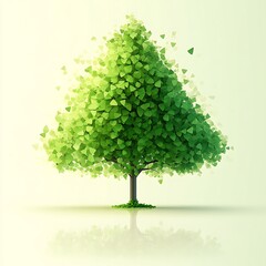 A single stylized tree with green leaves and light reflections