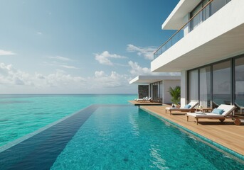 Fototapeta premium Luxury island villa with infinity pool and ocean view destination