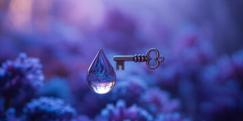 The Key Within: Unlocking Through Tears. Close-up of a crystal tear forming into a floating key, symbolizing hidden paths through emotion.