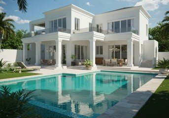 Fototapeta premium Luxury home with pool modern residence architecture design estate