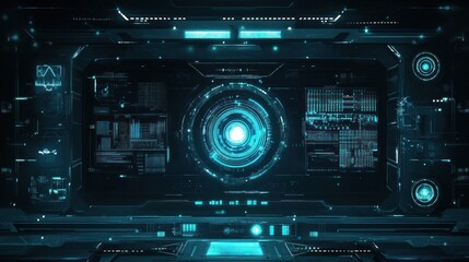 Futuristic Tech Interface: Cyan Digital Display