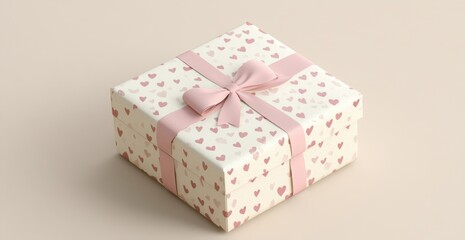 Obraz premium Wrapped gift adorned with pink ribbon on neutral background ready for special occasion celebration