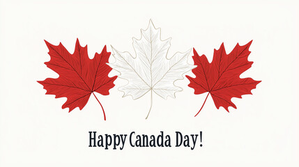 Canada Day Greeting with Red and White Maple Leaves on White Background